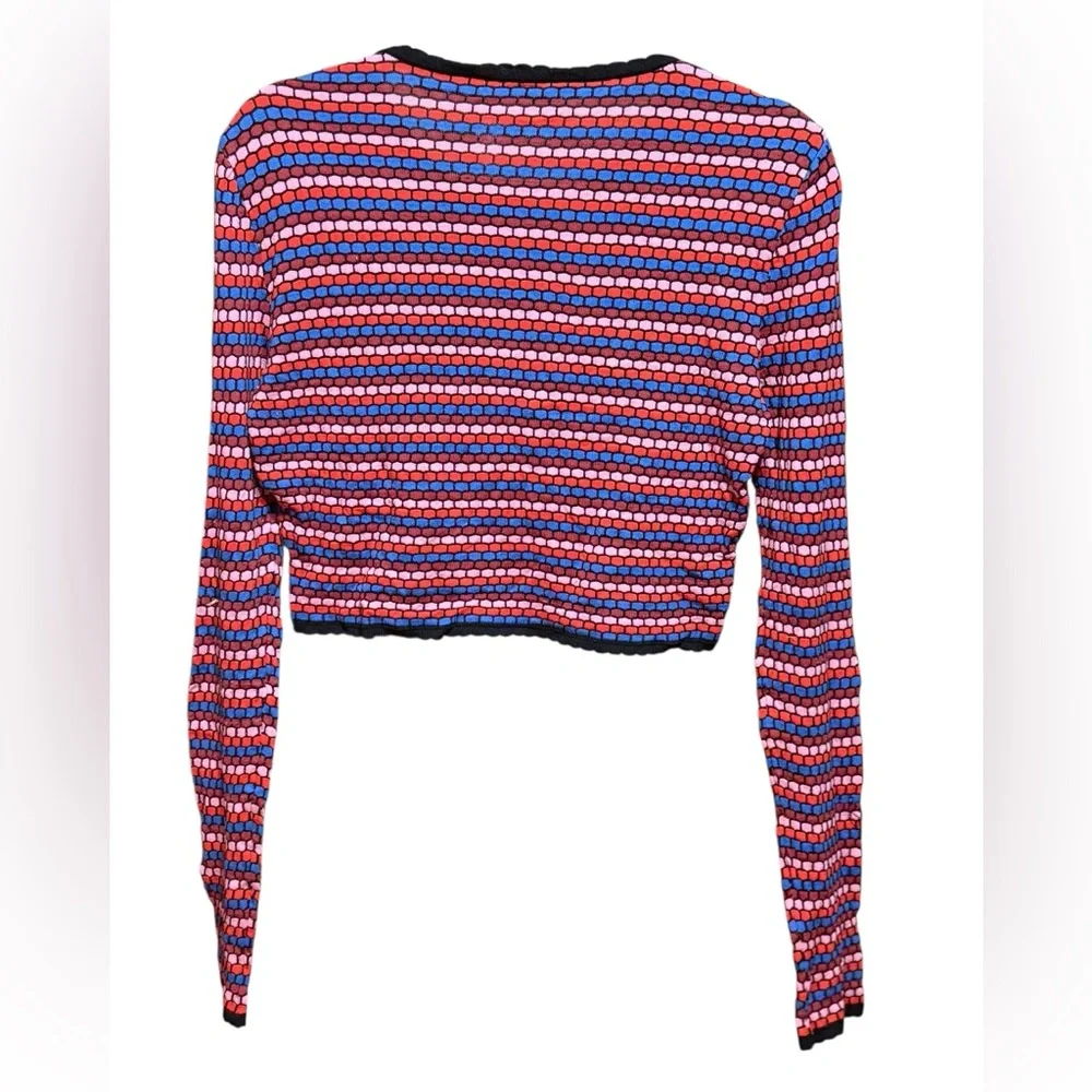 Zara Knit Striped Multicolor Textured Crop Long Sleeve Top Sz M Retro‎ 70s